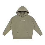 Hoodie by Wolvyn Apparel Foundations 002, olive oversized fleeced hoodie with front logo and kangaroo pocket