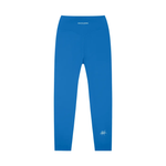 Wolvyn Apparel Standard Issue High-Waisted Yoga Leggings, blue, back view with curved seam and white logo.