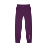Wolvyn Apparel Standard Issue high-waisted leggings in purple, flat lay view with white STANDARD ISSUE text on leg.