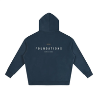 Back view of navy oversized fleeced hoodie, Foundations 002, Wolvyn Apparel.