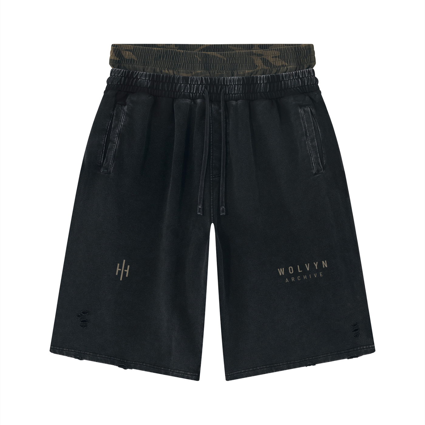 Wolvyn Apparel ‘Archive’ Unisex Vintage Wash Distressed Wide Leg Shorts