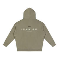 Wolvyn Apparel Foundations 002 oversized fleece hoodie in olive, back view with FOUNDATIONS SERIES 002 branding ODMPOD