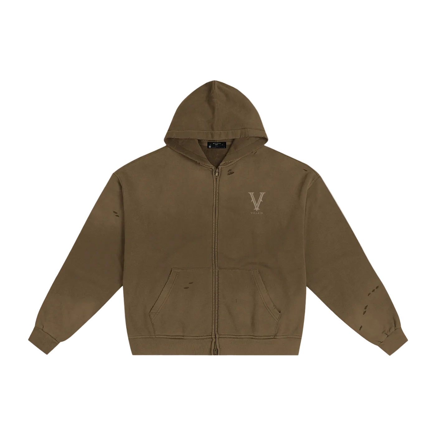Villain by Wolvyn Apparel Hand-Frayed Sunfade Zip Hoodie