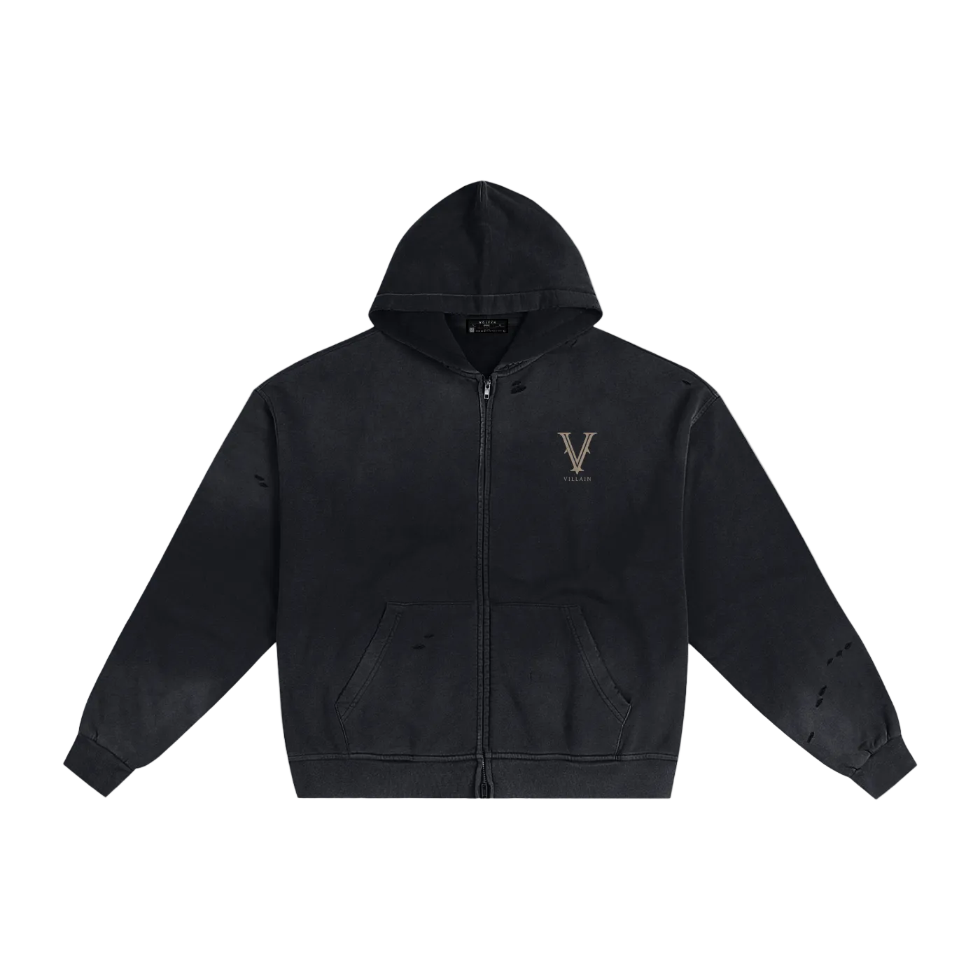 Villain by Wolvyn Apparel Hand-Frayed Sunfade Zip Hoodie
