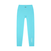 Wolvyn Apparel Standard Issue turquoise high-waisted yoga leggings with white STANDARD ISSUE text on leg