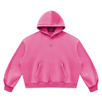Wolvyn Apparel Foundations Layer 002 pink vintage-wash fleece hoodie, unisex boxy fit, front view