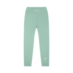 Wolvyn Apparel Standard Issue high-waisted leggings in sage green with white logo at back ankle.