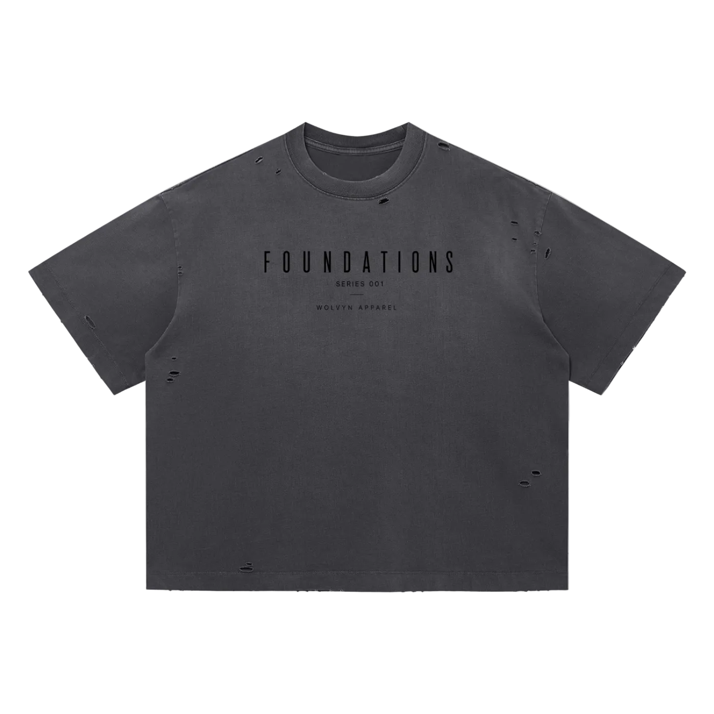 Wolvyn Apparel ‘Foundations Stone’ (Black Text) Vintage Washed Distressed Boxy Oversized T-Shirt