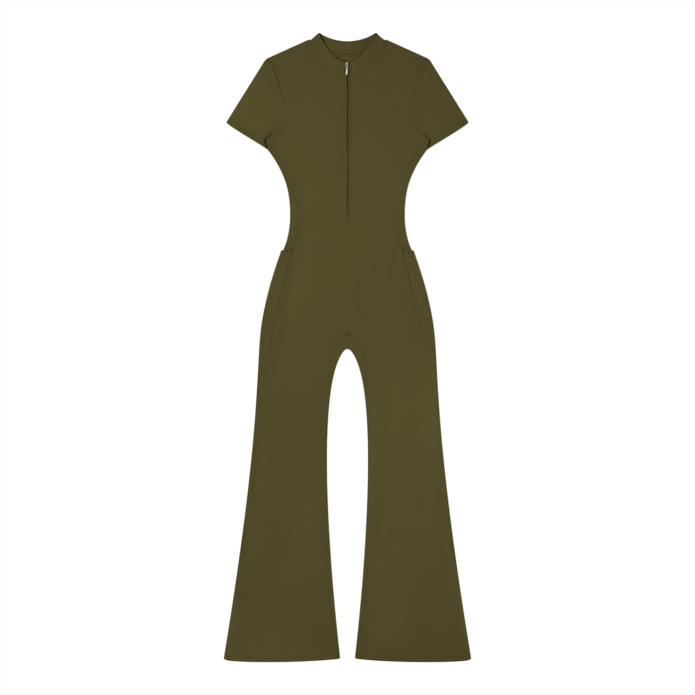 Wolvyn Apparel Women’s Tight Flared Leg Quarter-Zip Jumpsuit