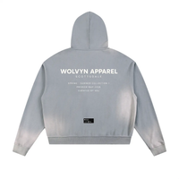 Zippered hoodie in light gray sun-fade fleece with large WOLVYN APPAREL SCOTTSDALE back print