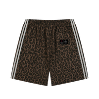 Villain by Wolvyn leopard-print heavyweight unisex drawstring shorts with white side stripes