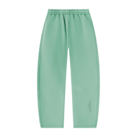 Wolvyn Apparel Foundations Layer 002 unisex vintage-wash mint fleece sweatpants, barrel-leg, flat lay.
