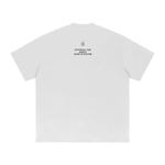 White Wolvyn Apparel heavyweight drop-shoulder T-shirt, back view with small House of Wolvyn logo.