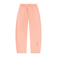 Wolvyn Apparel Foundations Layer 002 peach fleece sweatpants, elastic waistband, barrel legs, front view.