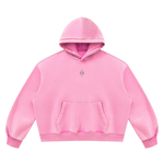 Wolvyn Apparel Foundations Layer 002 pink fleece hoodie, unisex boxy fit, flat lay with front kangaroo pocket.