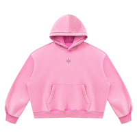 Wolvyn Apparel Foundations Layer 002 pink fleece hoodie, unisex boxy fit, flat lay with front kangaroo pocket.