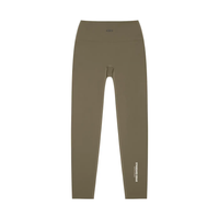 Wolvyn Apparel Standard Issue high-waisted leggings in olive; flat-lay with white STANDARD ISSUE text on lower leg.