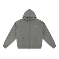 Hoodie, gray fleece zip-front with front pockets and small chest print; Wolvyn Apparel Foundations Hoodie.