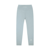 Leggings by Wolvyn Apparel: Standard Issue high-waisted yoga leggings in pale blue with back yoke seam and waistband logo.