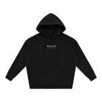 Wolvyn Apparel Foundations 002 oversized fleeced hoodie in black with white chest logo, flat lay.