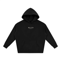 Wolvyn Apparel Foundations 002 oversized fleeced hoodie in black with white chest logo, flat lay.
