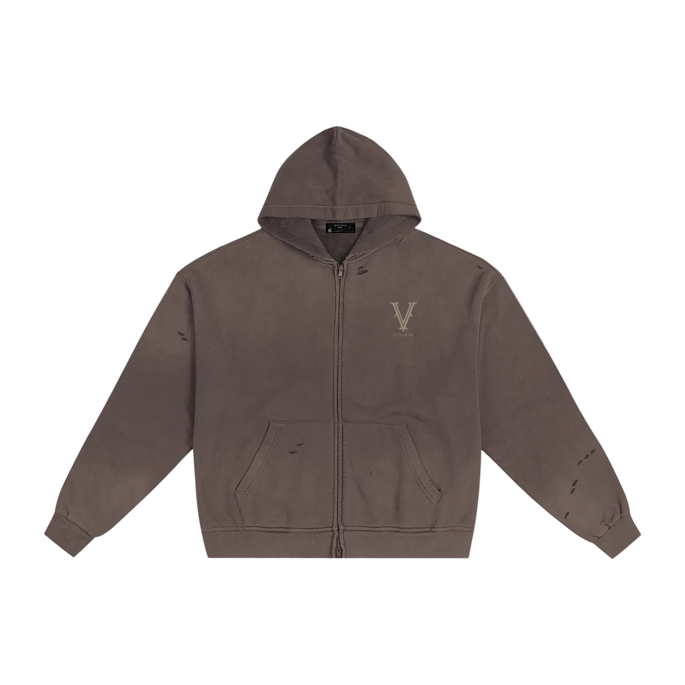 Villain by Wolvyn Apparel Hand-Frayed Sunfade Zip Hoodie
