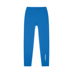 Wolvyn Apparel Standard Issue high-waisted yoga leggings in blue; flat-lay with white STANDARD ISSUE text on the leg