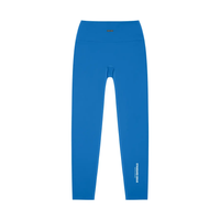 Wolvyn Apparel Standard Issue high-waisted yoga leggings in blue; flat-lay with white STANDARD ISSUE text on the leg