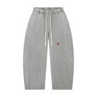 Pants: Villain by Wolvyn Disruptor unisex gray mineral-wash barrel-leg pants with a red V logo