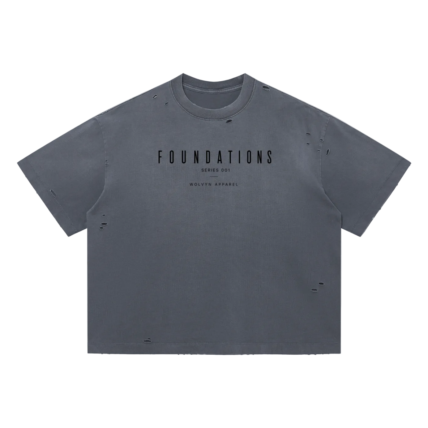 Wolvyn Apparel ‘Foundations Stone’ (Black Text) Vintage Washed Distressed Boxy Oversized T-Shirt