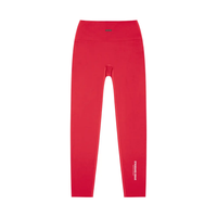 Leggings, red high-waisted yoga style by ODMPOD, flat-lay with white STANDARD ISSUE text on the leg.