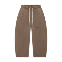 Pants: Villain by Wolvyn ODMPOD Disruptor mineral-wash barrel-leg unisex pants with white drawstrings and red V logo