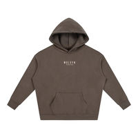 Wolvyn Apparel Foundations 002 oversized fleeced hoodie in taupe; front view with hood up and front pouch pocket.