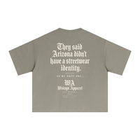 Wolvyn Apparel Identity Essential Sorona Boxy T‑Shirt in taupe with white gothic back graphic