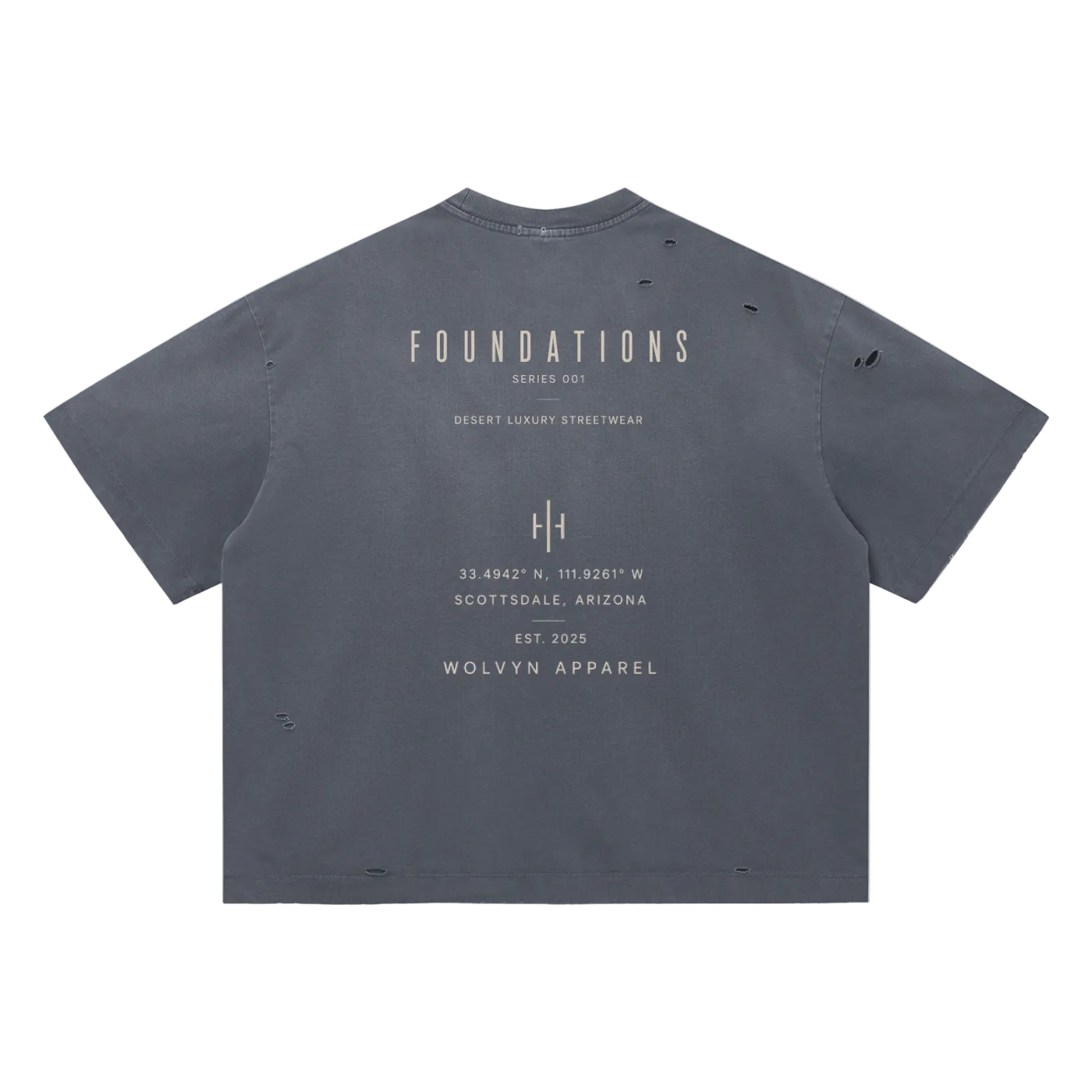 Wolvyn Apparel ‘Foundations Stone’ Vintage Washed Distressed Boxy Oversized T-Shirt