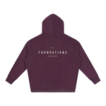 Foundations 002 oversized fleece hoodie, back view in wine burgundy, Wolvyn Apparel (ODMPOD), Foundations collection.