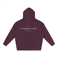 Foundations 002 oversized fleece hoodie, back view in wine burgundy, Wolvyn Apparel (ODMPOD), Foundations collection.