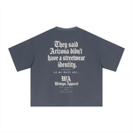 T-shirt, slate-blue Sorona fabric by Wolvyn Apparel, Identity boxy tee with bold back graphic.