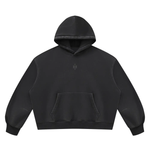 Wolvyn Apparel Foundations Layer 002 unisex vintage-wash black fleece hoodie, boxy fit