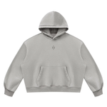 Wolvyn Apparel Foundations Layer 002 hoodie, unisex vintage-wash light gray fleece with boxy fit.