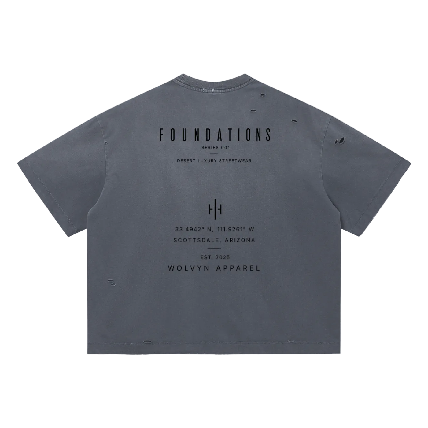 Wolvyn Apparel ‘Foundations Stone’ (Black Text) Vintage Washed Distressed Boxy Oversized T-Shirt