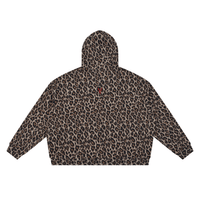 ODMPOD Unisex leopard full-zip hoodie, back view, tan/brown leopard print.