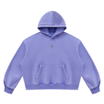 Wolvyn Apparel Foundations Layer 002 unisex boxy fleece hoodie in lavender, front view with kangaroo pocket.