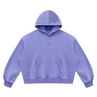 Wolvyn Apparel Foundations Layer 002 unisex boxy fleece hoodie in lavender, front view with kangaroo pocket.