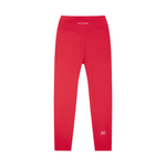 Leggings, red high-waisted yoga with back seam, Wolvyn Apparel, white ankle logo