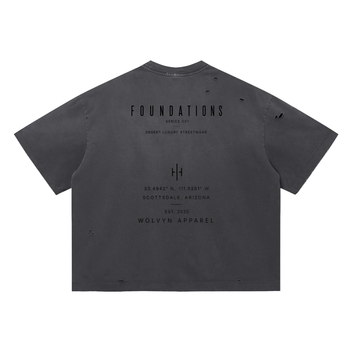 Wolvyn Apparel ‘Foundations Stone’ (Black Text) Vintage Washed Distressed Boxy Oversized T-Shirt