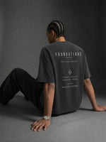 Tshirt: Wolvyn Apparel Foundations Stone vintage-washed oversized boxy tee in charcoal gray with back print