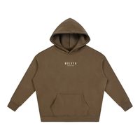 Wolvyn Apparel Foundations 002 oversize brown fleeced hoodie with hood, front pouch pocket, white chest logo