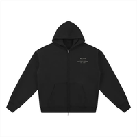 Black Wolvyn Apparel Foundations Script fleece zip hoodie, front view with chest logo and kangaroo pockets.