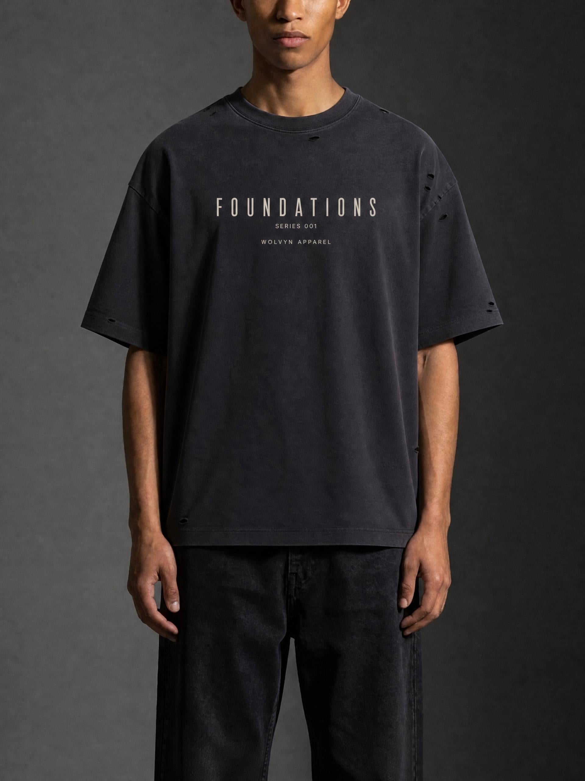 Wolvyn Apparel ‘Foundations Stone’ Vintage Washed Distressed Boxy Oversized T-Shirt